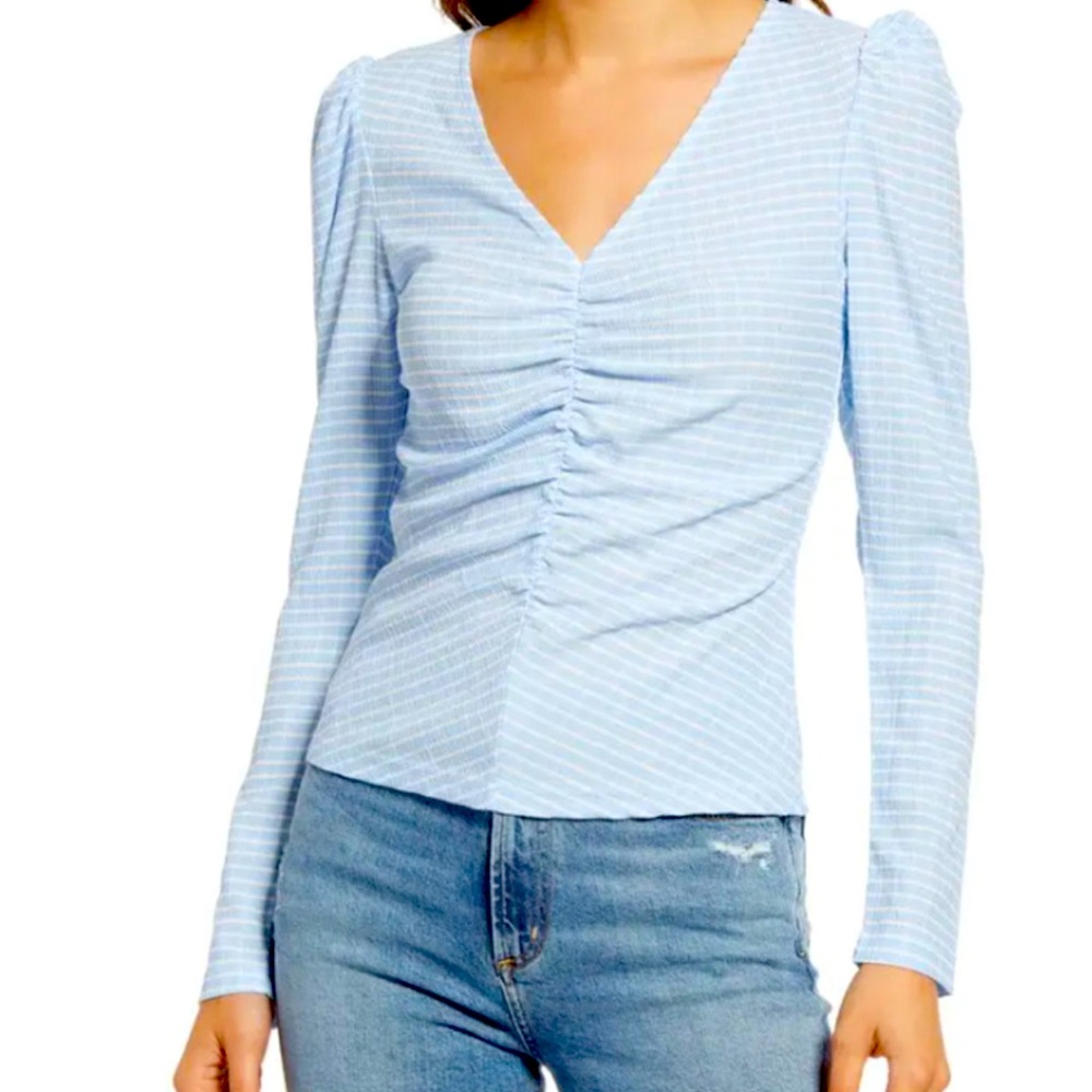 Vero Moda Ellie Puff Sleeve Blue Checked Top Size Medium